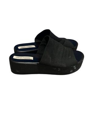 Steve Madden Black Platform Slide Mules Fully Flat Slinky Women's 10
